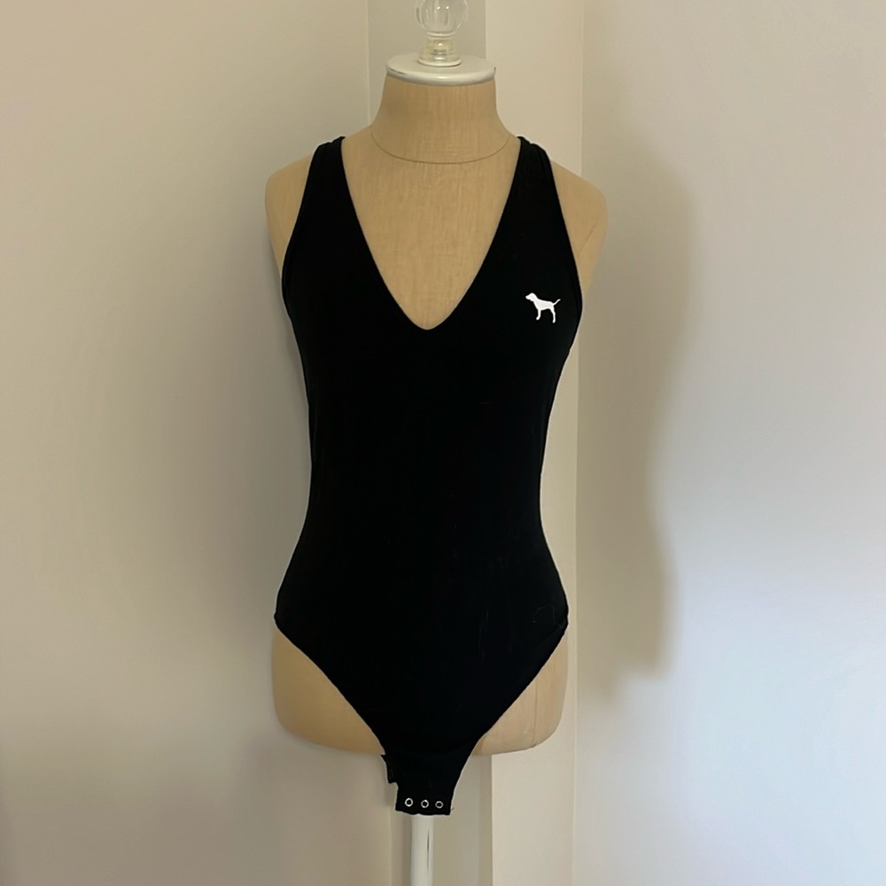Victorias Secret PINK black logo bodysuit small